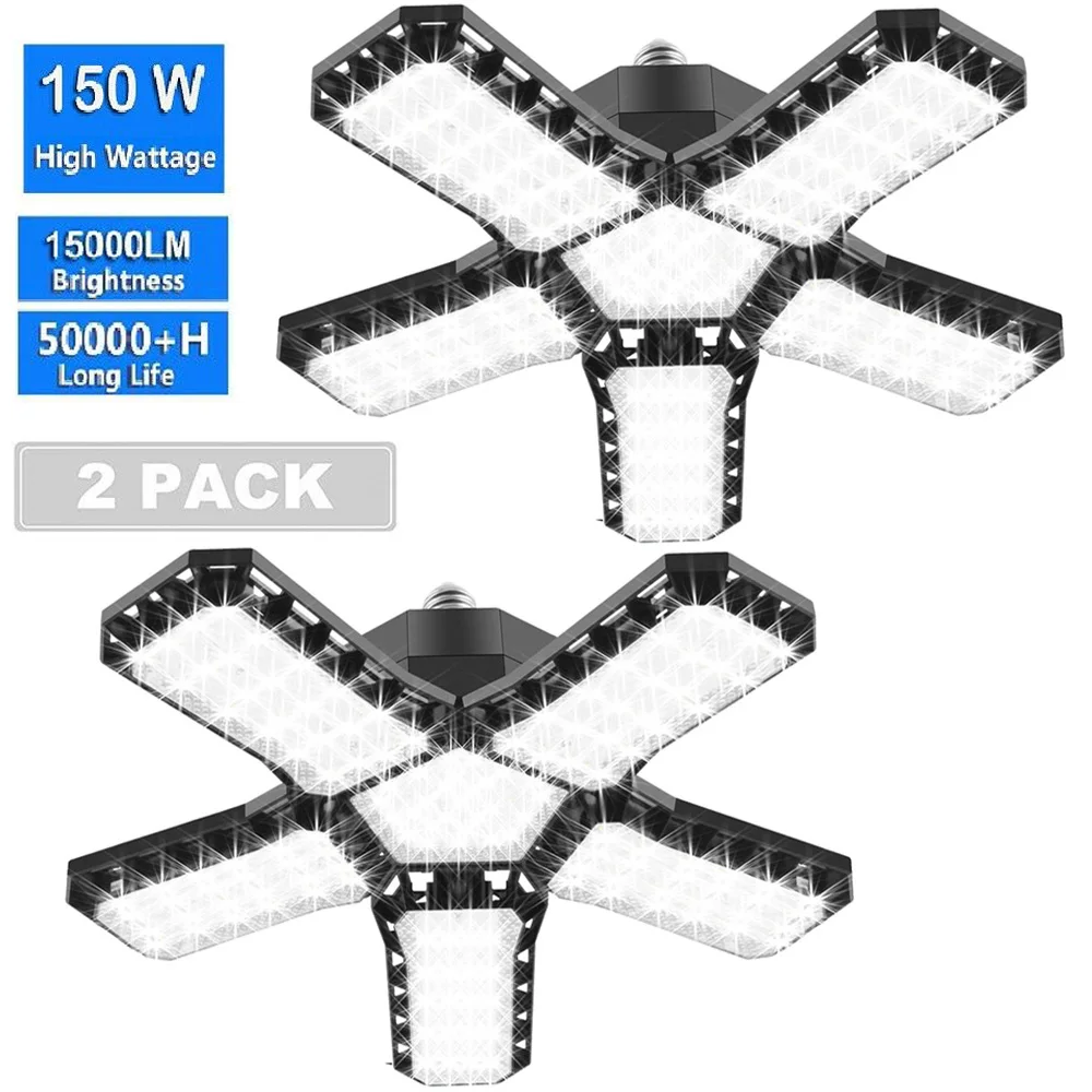 조정 가능한 변형 가능한 차고 조명, 상점 램프, 150W LED 전구, 보관 및 창고 작업장 조명, E27, E26 ...