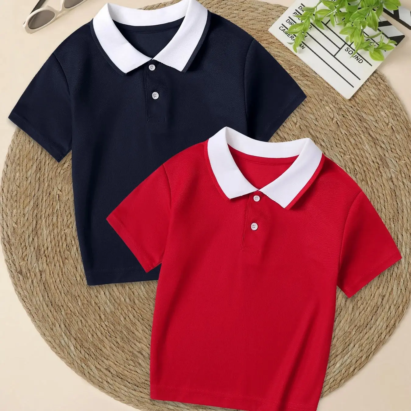 2/1 Piece Children's Summer Color Matching Lapel POLO Shirt Boy Casual Handsome Basic Short-sleeved Girl Joker Sweet Tennis Top 1