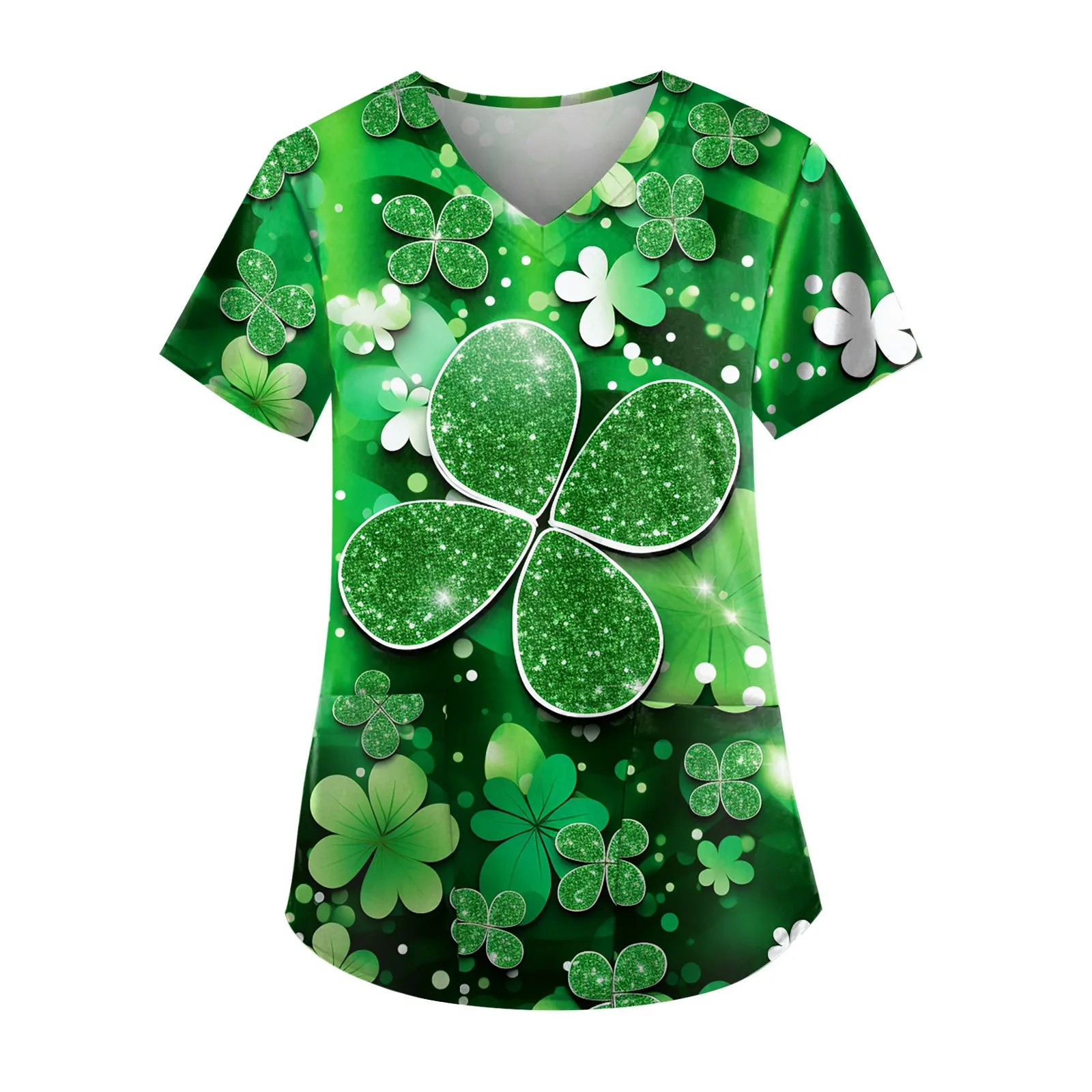Bluzka Z Krótkim Rękawem St. Parklett'S Day Clovers Print Peeling Tops Pet Grooming Veterinaria Odzież Robocza Top Kobiety Strój Pielęgniarki