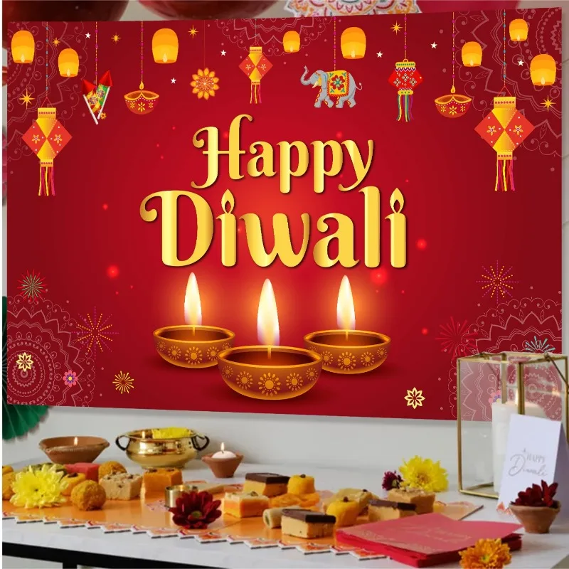 Diwali Tischdecke 274x137 Cm, Happy Diwali Motiv, Wasserdicht & Einweg, Für Partys & Festdekoration