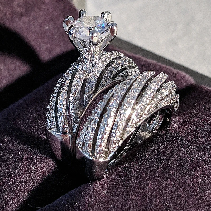 Silver Ring Wedding Rings Silver Rings New Luxury Vintage Silver Color Engagement Wedding Ring Set of For Female Women Quality Gift Jewelry bulk whole sale R4991