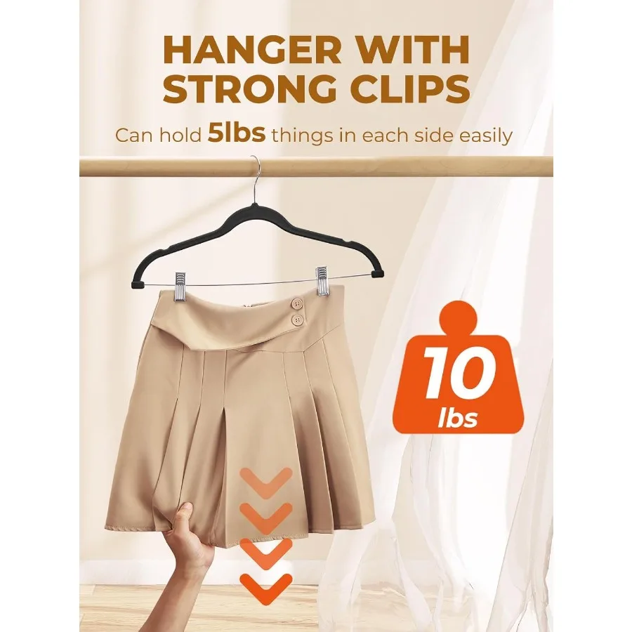 12 Pack Black Velvet Skirt Hangers with Adjustable Clips for Space Saving Storage Slim Design Non Slip Hanger Ideal for Pants S