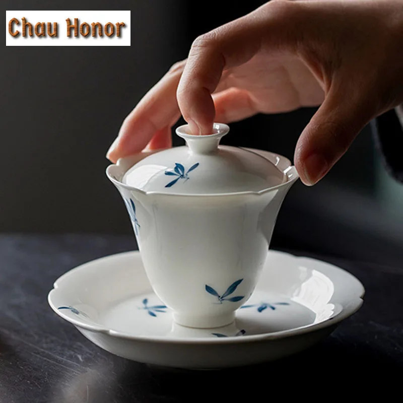 Pure Hand-painted Butterfly Orchid Art Teapot Holder Ceramic Tea Tray Kung Fu Tea Gaiwan Support Mat Household Fruit Plate Gift