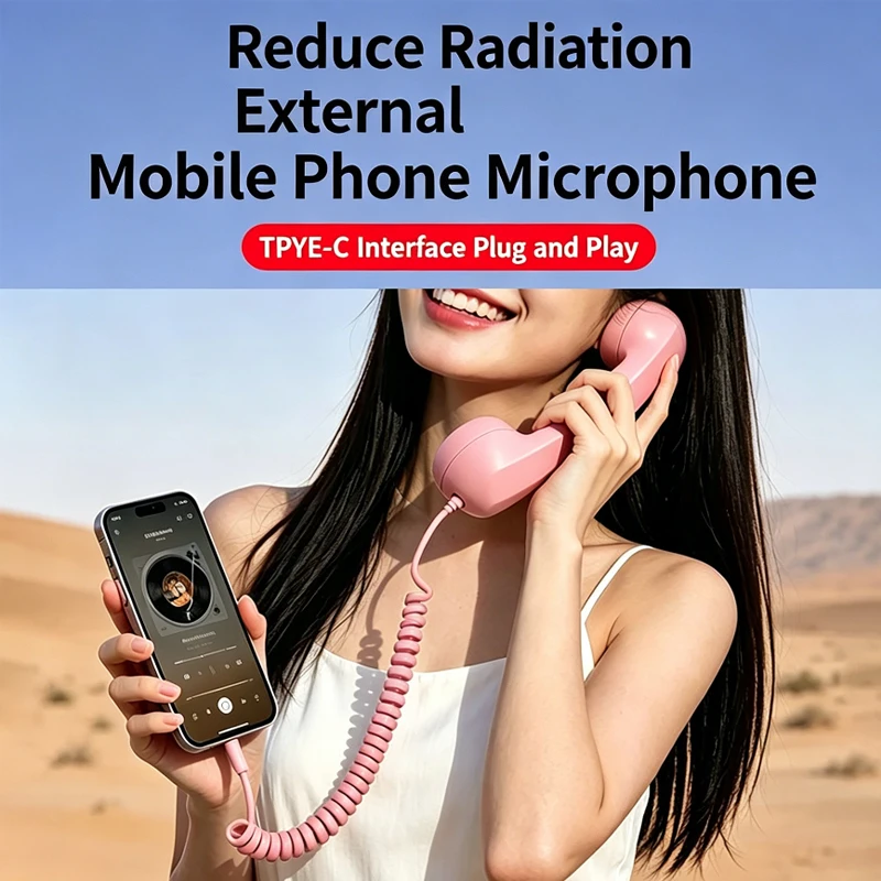 Retro Mobile Phone Handset Headphone Type-C Tangle Free Wire Landline Handle Receiver Telephone Style Handheld Phone Receiver