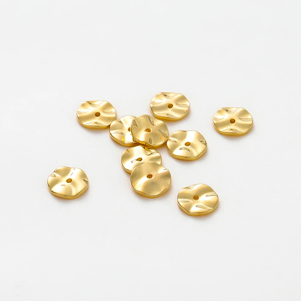 30pcs/lot 14K 18K Arany plated 4 6 8mm Gumidefekt Futam Fém Szóközbillentyű gyöngyök Hullámosság Nyakdísz gyöngyök számára earing Karcsat ékszer components