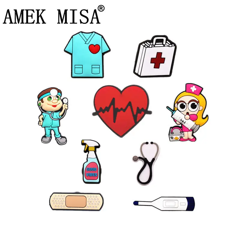 

Novelty 1pcs PVC Designer Shoe Charms Clips Doctor Nurse Garden Shoes Ornament Clogs Decorations for Party Kids Gifts