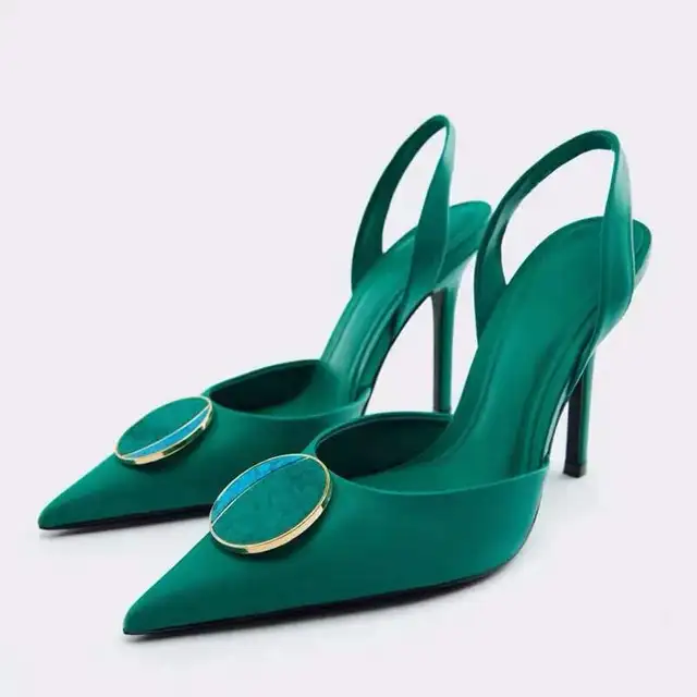 Shoes For Women 2022 Sandals ZARZ Luxury Brand Summer Fashion Transparentes Rhinestones Pointed Heeled Slippers Woman Sexy Pumps Green