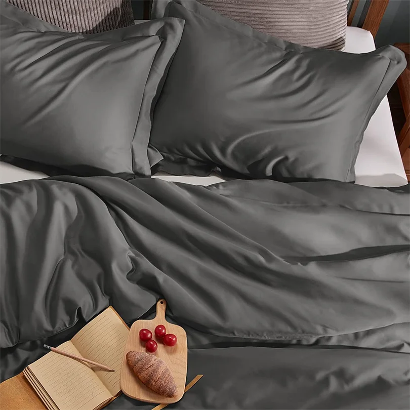 100% Organic Bamboo Bedding Set with Duvet Cover Fitted/Flat Sheet Pillowcase Luxury Silky Bedsheet Bed Linens Queen King Size 4