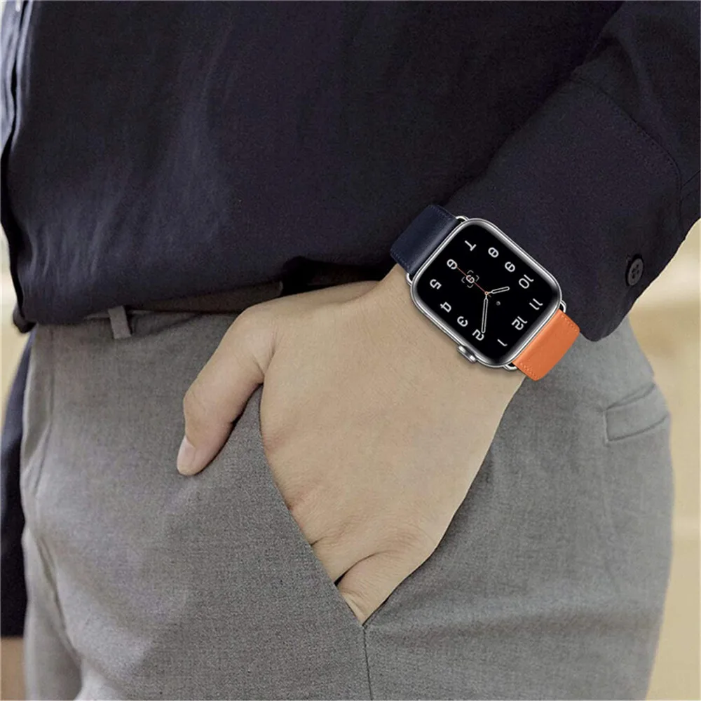 애플 워치 밴드용 가죽 스트랩, 비즈니스 가죽 팔찌, iWatch 시리즈 울트라 8 7 6 se 5 3, 44mm, 49mm, 45mm, 41mm, 38mm, 42mm, 40mm