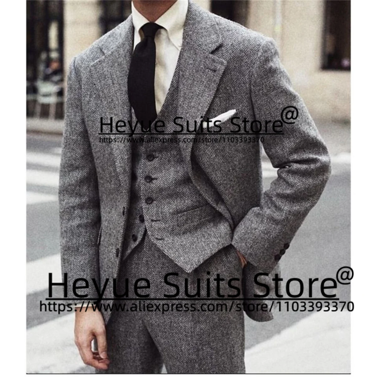 Bloody gang Gray Retro Style Classic Men Suits Slim Fit Notched Lapel Groom Formal Tuxedos 3Pieces Sets traje de hombre elegante