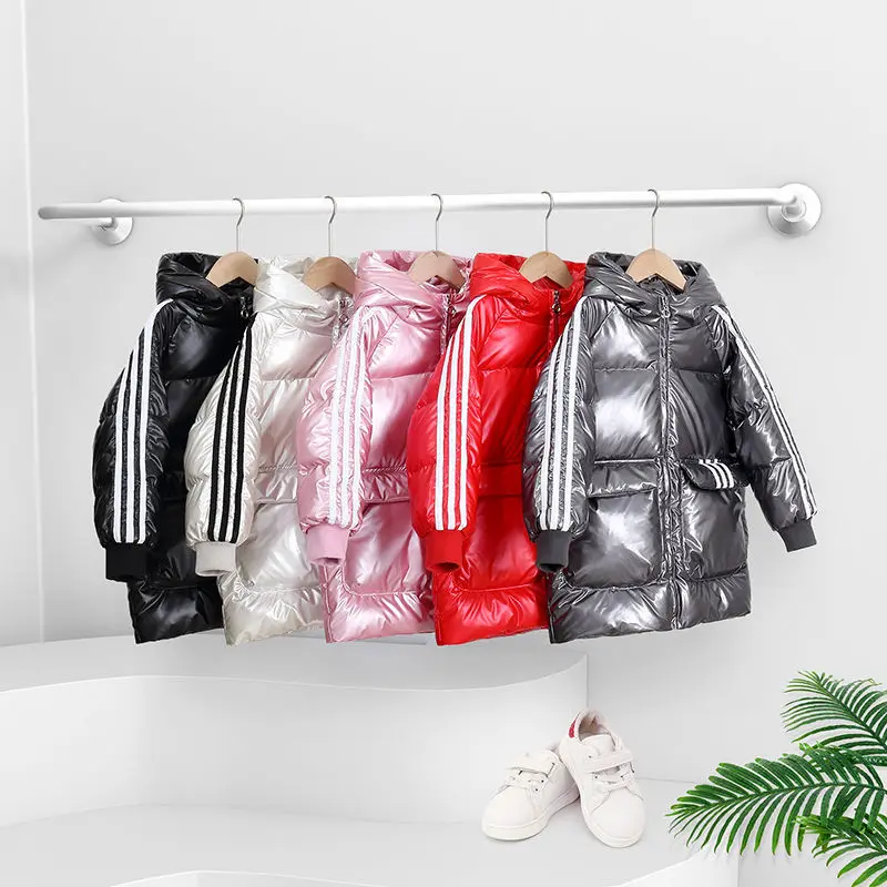 New children's down jacket mid-length boys and girls wash-free thickened hooded autumn and winter coat 3-7 years old cotton coat
