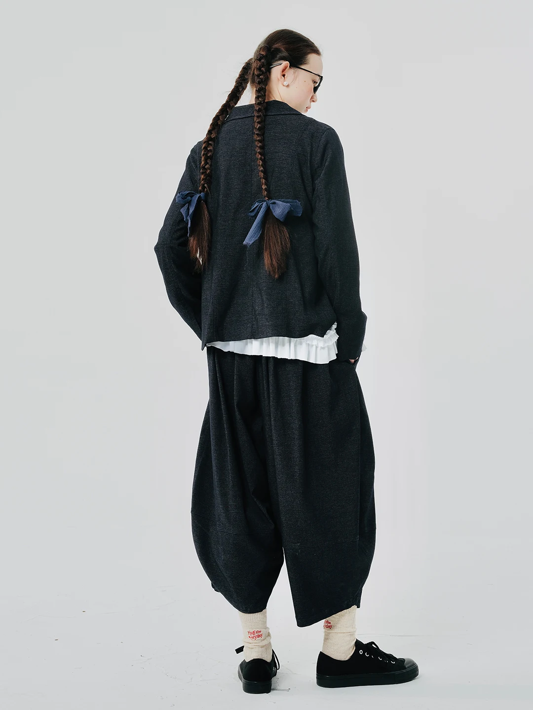 IMAKOKONI original design black loose V-neck business lace stitching suit jacket women 244533