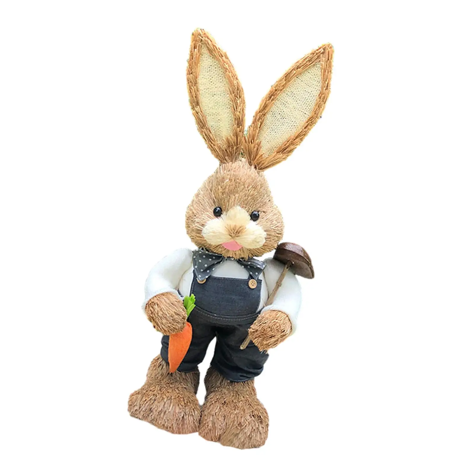 Straw Easter Bunny Figurine Decorative Standing Statue Animal Sculpture