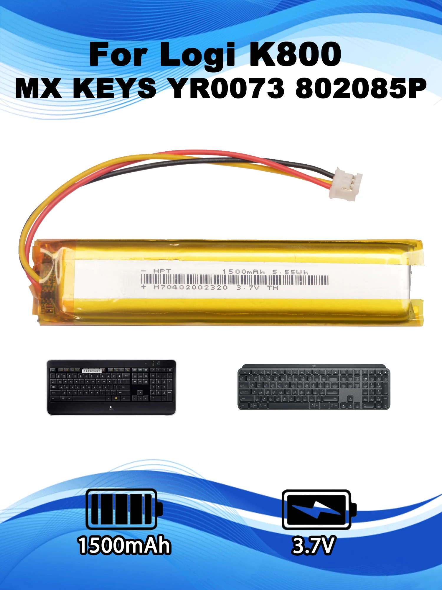 3.7V 1500mAh Replacement Keyboard Battery For Logitech K800 MX KEYS YR0073 Keyboard 533-000177 533-000221 802085P 533-000141
