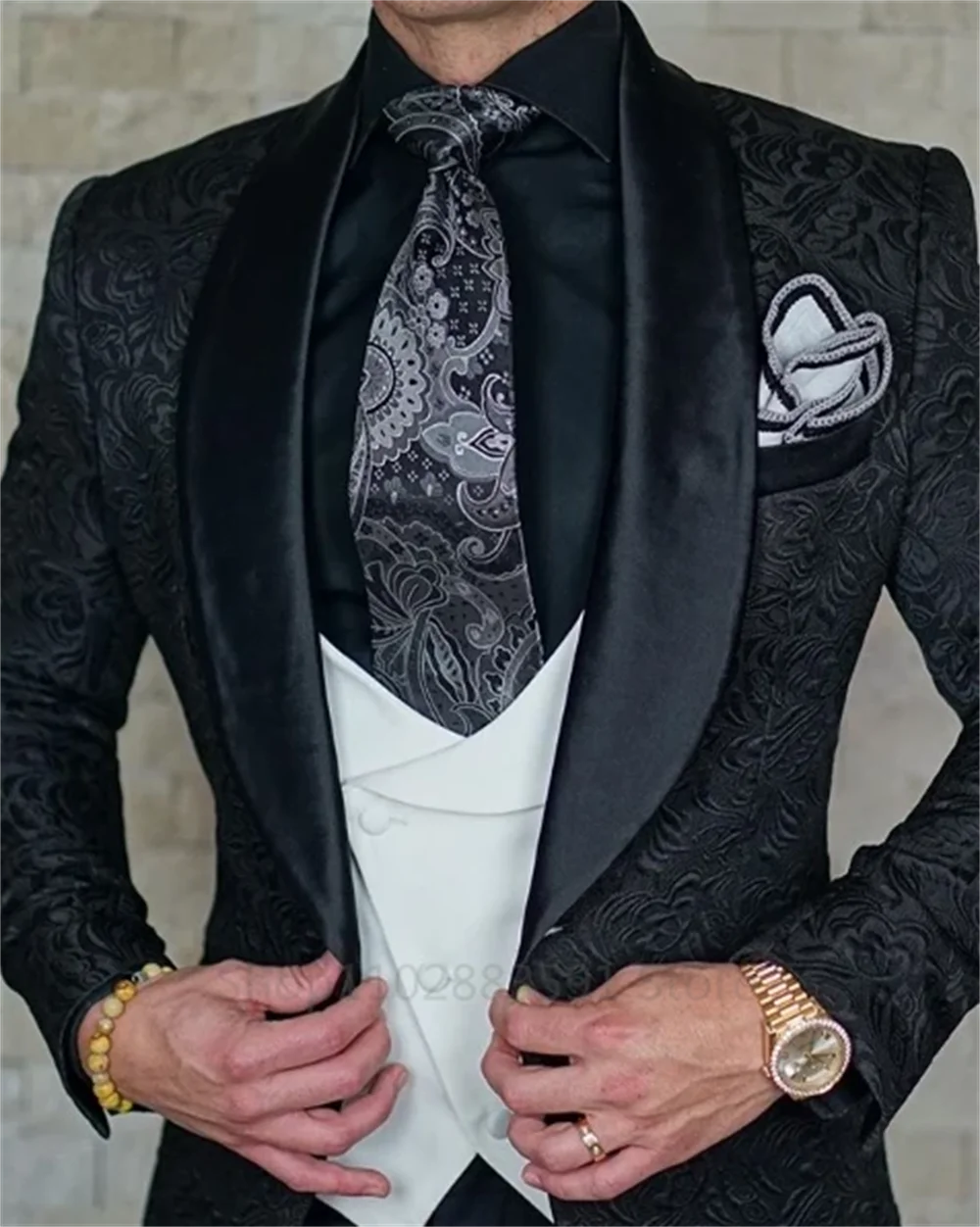Smoking da festa nuziale Jacquard nero per sposo scialle da sposa bavero 3 pezzi Slim F abi da uomo gilet maschile pantaloni gilet  200000343