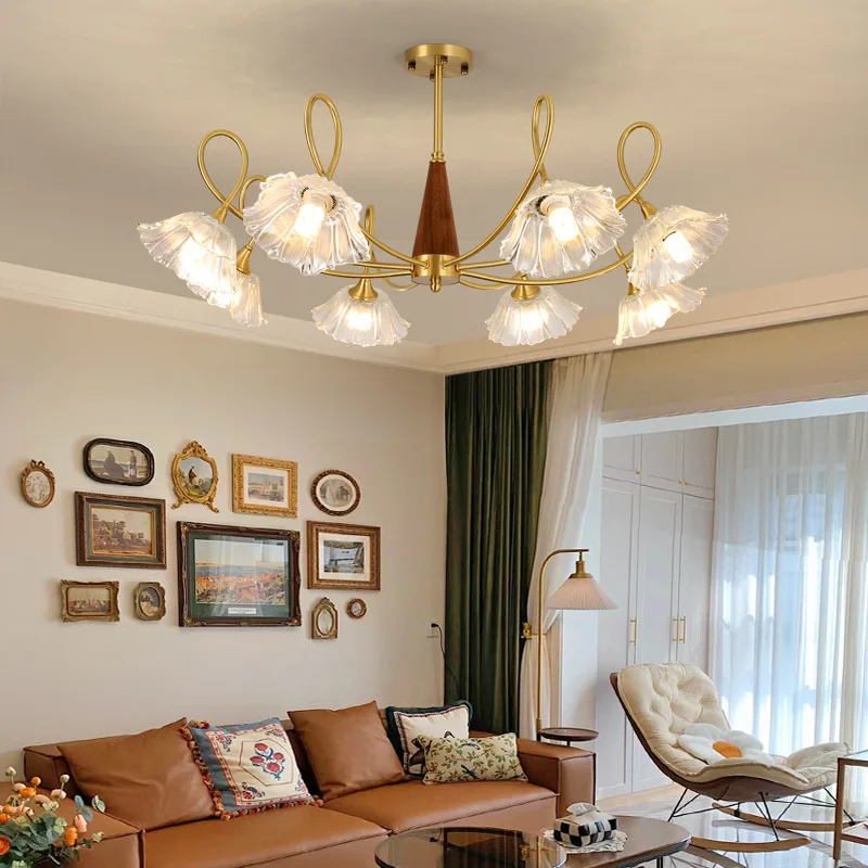 French Cream Style Light Luxury Living Room Glass Chandelier American Retro Master Bedroom Room Dining Room Pendant Lights