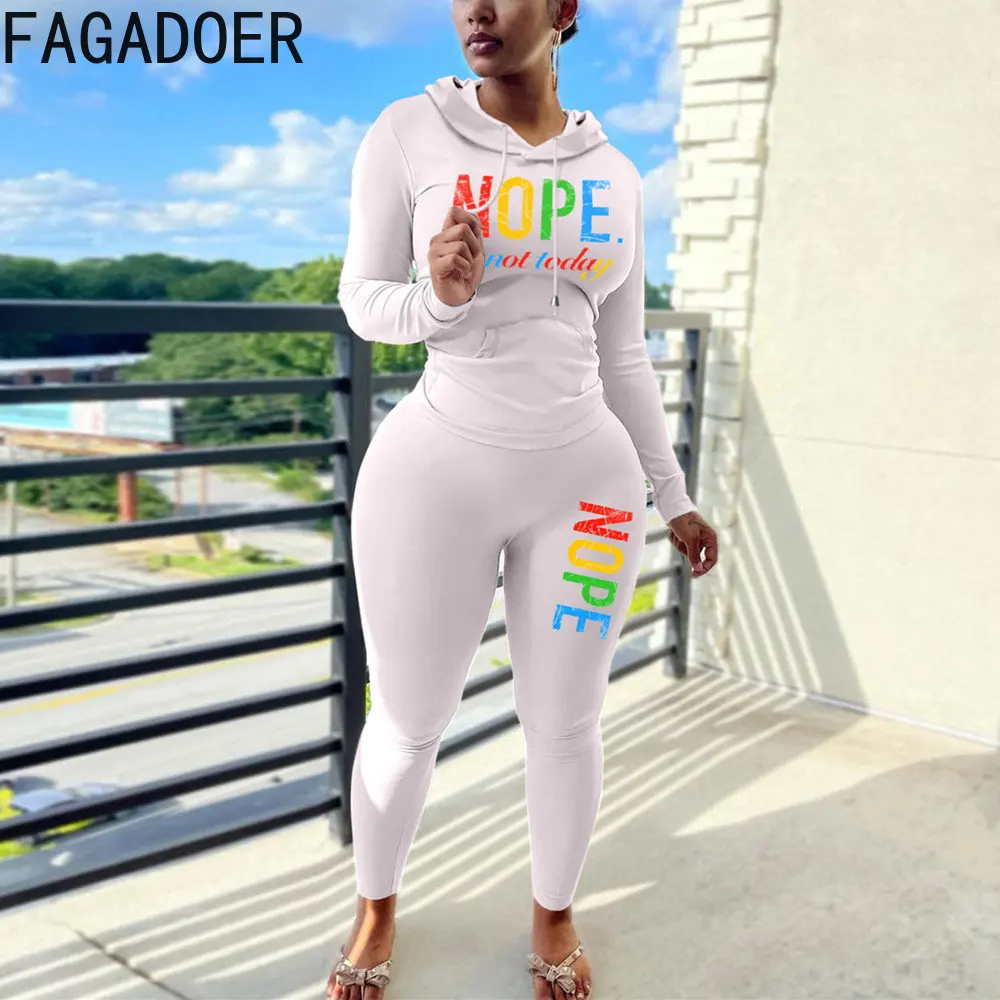 FAGADOER Fashion Lady Women Two Piece Sets Casual Letter Pring Long Sleeve Top And Skinny Pants Tracksuits Female 2pcs Outfits