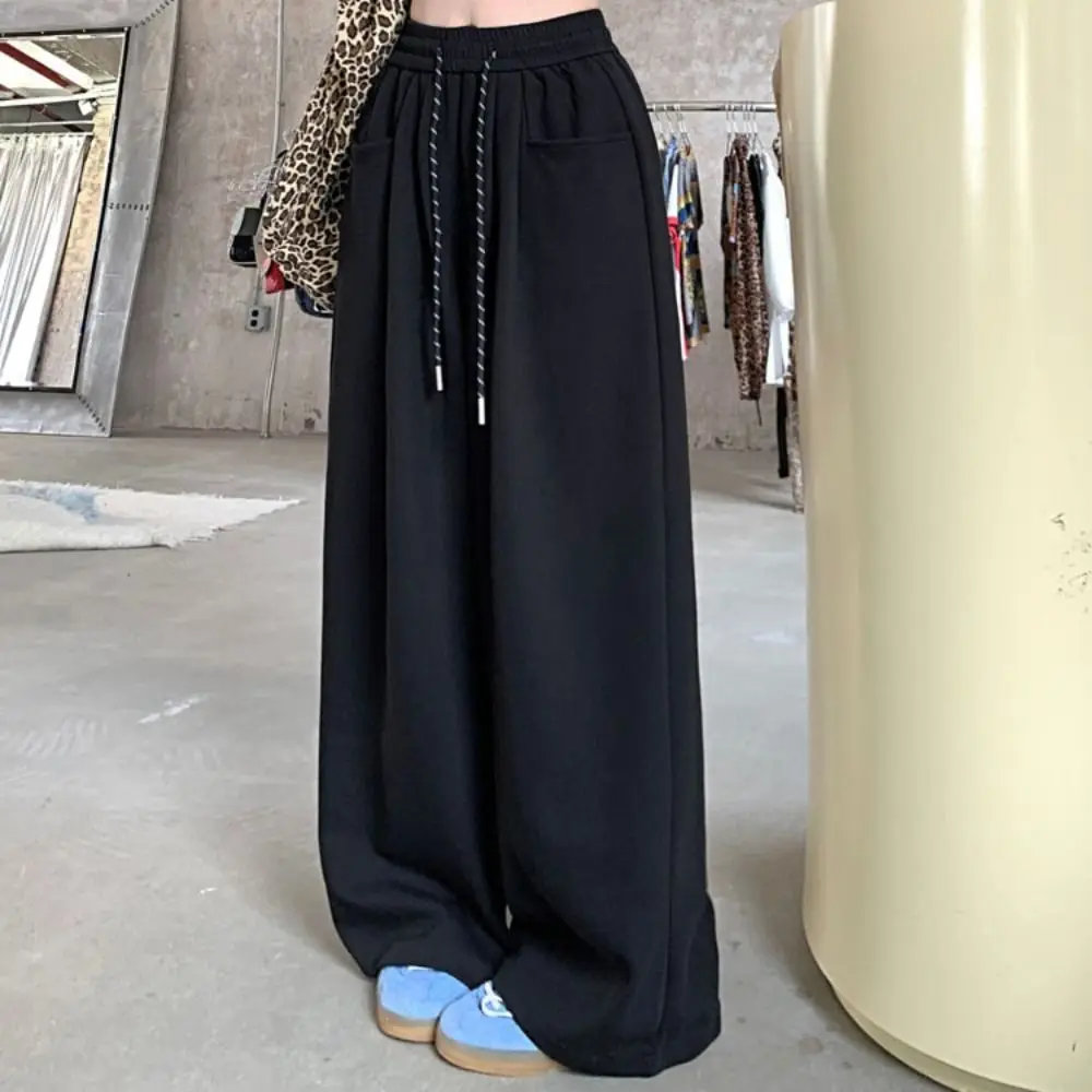 Fashion Drawstring Straight Leg Pants High Waist Loose Casual Pants Women Autumn Workout Trousers Wide Leg Pants Jogging