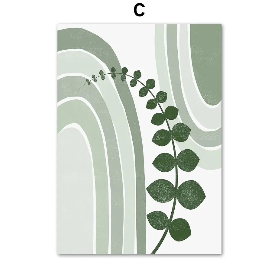 thumbnail image 1 of Cuadro sobre lienzo con arte lineal abstracto que presenta la cara de una niña y un diseño arqueado de hojas de monstera verde, carteles nórdicos para la pared de la sala de estar, 1 of 5