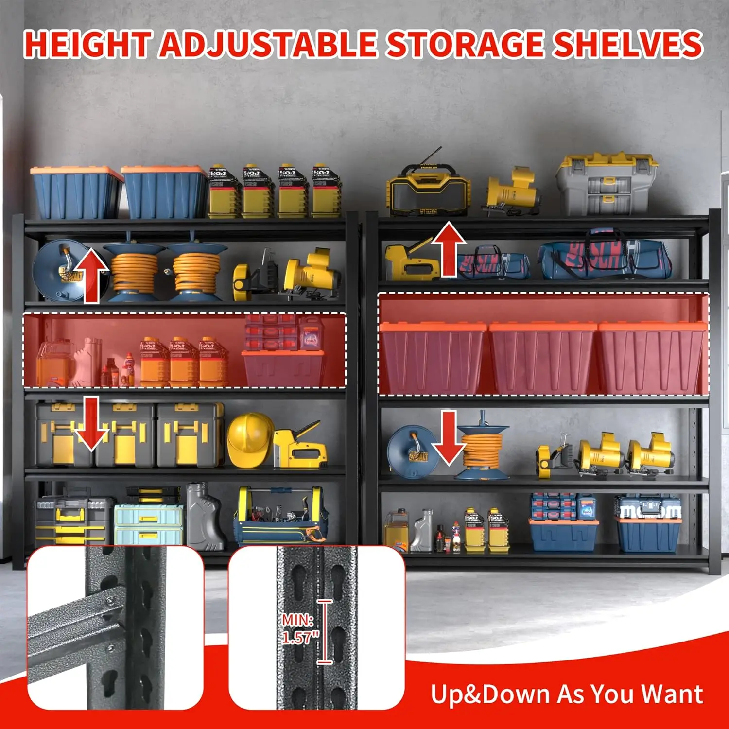 78" H Garage Shelving 3000LBS Heavy Duty Storage Shelves Adjustable 5 Tier Metal Shelves, Warehouse 18" D*47.5" W*78" H,Black 6
