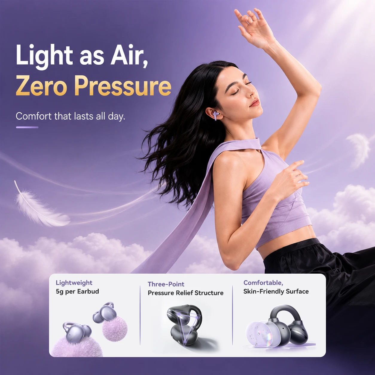سماعات أذن بلوتوث 1More Open Ear اللاسلكية S21 بتقنية بلوتوث 6.0 وLDAC، سماعات صوت عالية الدقة لاسلكية، مقاومة للماء IPX5، عمر بطارية 26 ساعة