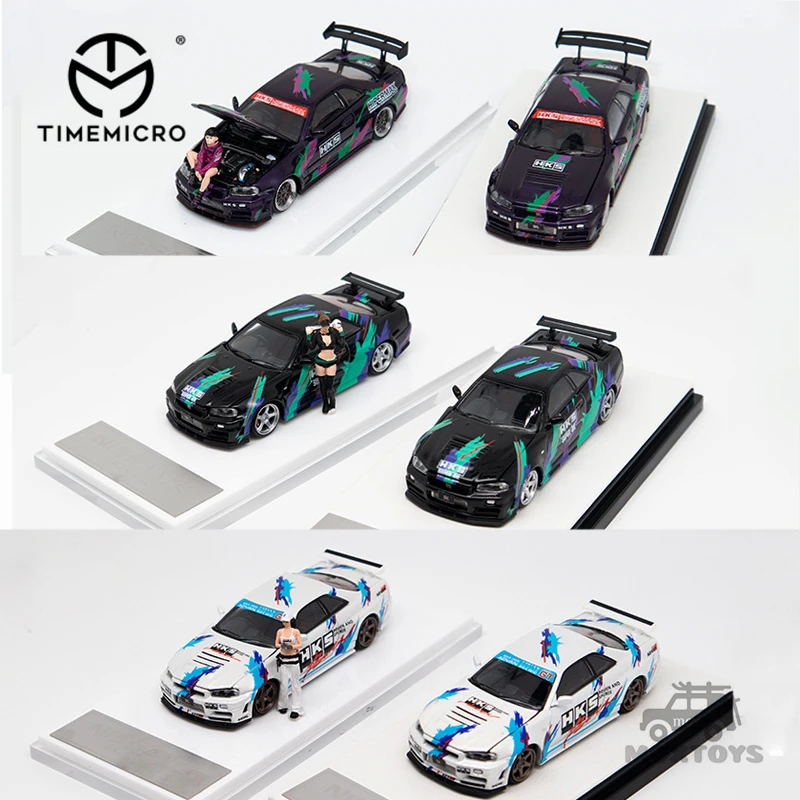 Timemmicro1: 64 Nissan Gtr34 Open Cover Hks White / Black / Purple Limited999 Diecast Model Car