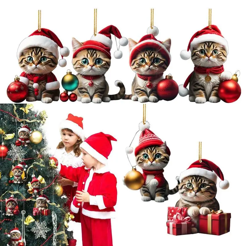 

Christmas Tree Cute Cartoon Cat Pendant Decorations Xmas Tree 2D Animal Ornament For Door Car Rearview Mirror Window Backpack