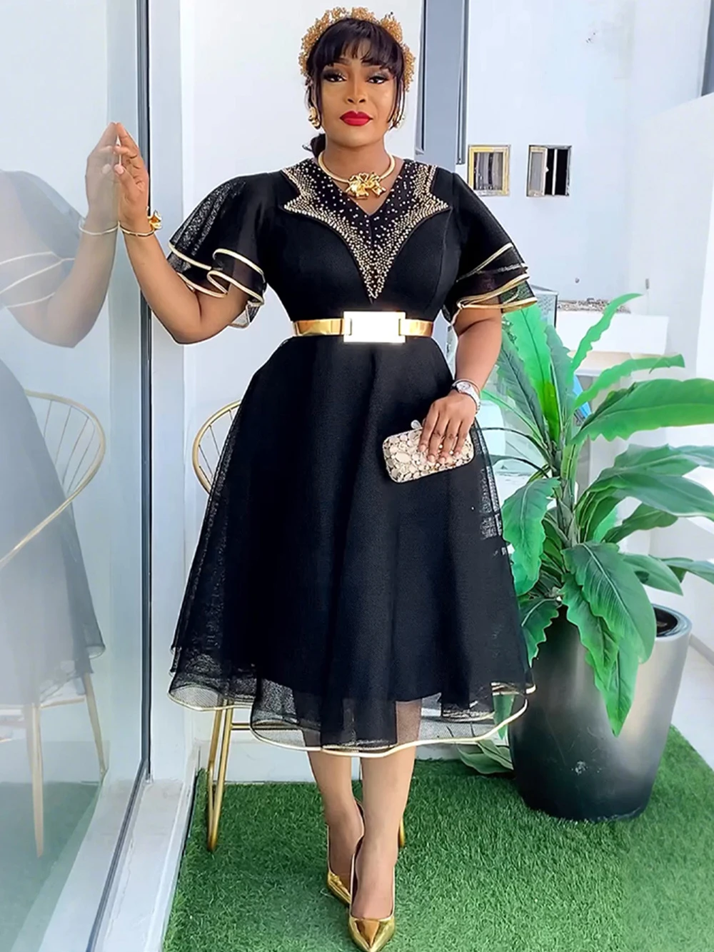 Wedding Party Women Dress Dashiki Wears Midi Robe Dubai