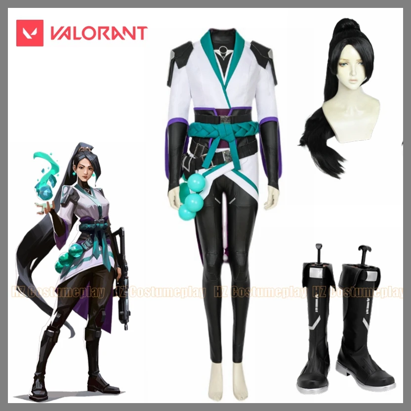 

Game Valorant Sage Cosplay Costume Halloween Carnival Party Uniform Costom Wig Shoes For Women Men