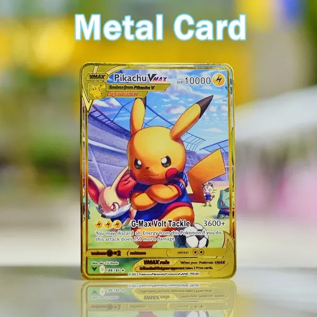 Pokemon Cards Metal Gold Iron Playing Cards Gengar Vmax Rayquaza Charizard Pikachu Vstar Anime Game Gift Kid Toys