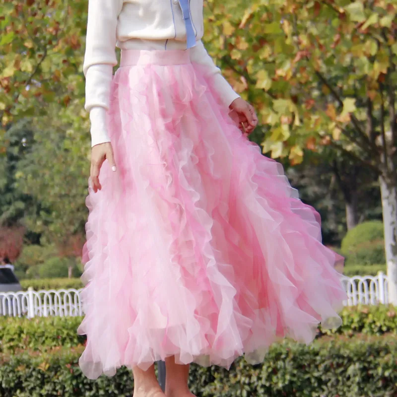 TIYIHAILEY Free Shipping 2022 New Mesh Women Skirt Summer Spring Long Maxi High Quality Ball Gown Skirts Big Hem Pink Blue free shipping large ribbon ribbon roses flower ball wedding gift bride holding flowers korean pearl pink diamond simulation