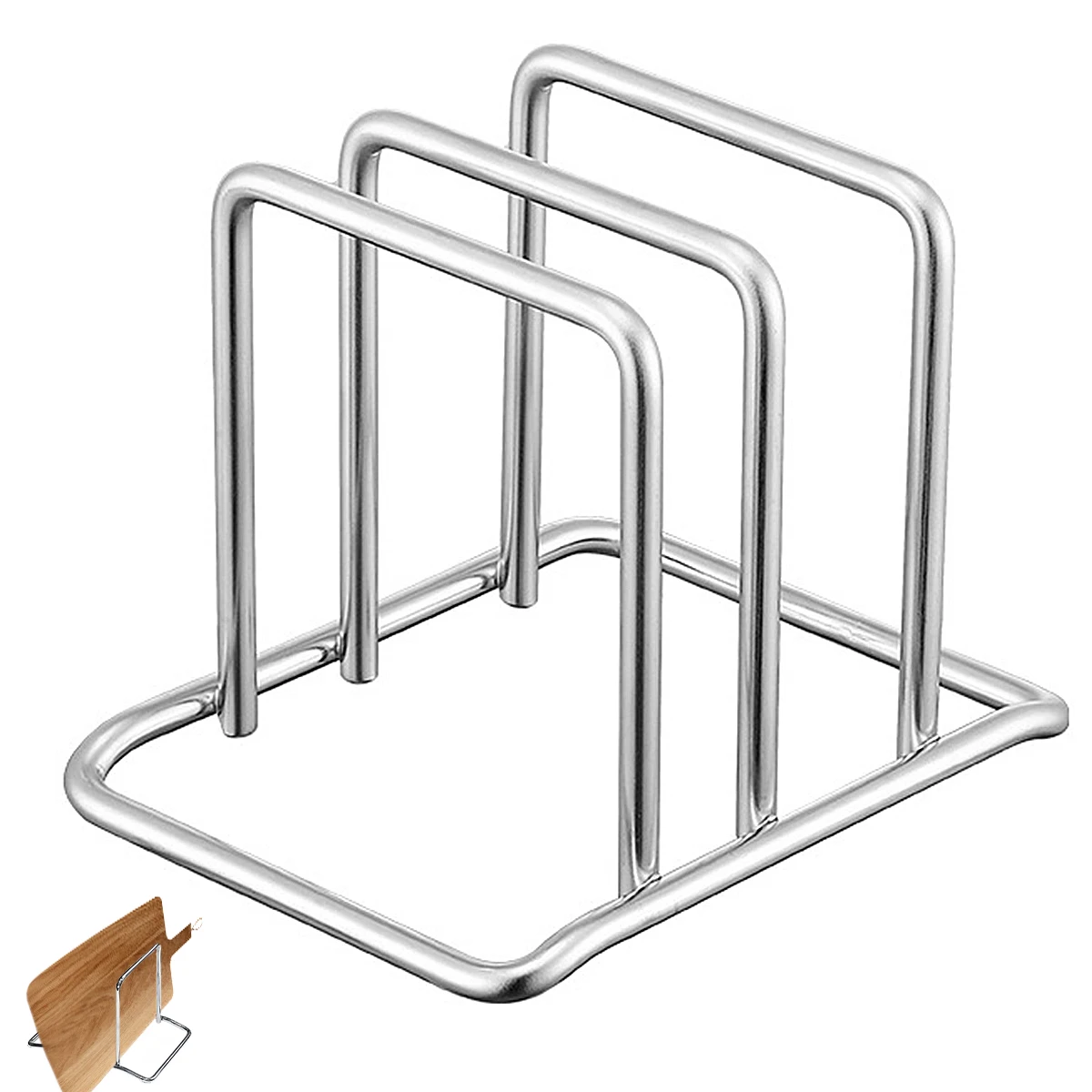 Cutting Board Holder Stand 2-Slot Stainless Steel Divide Tray Organizer Rack for Chopping Board Pots Lid Baking Sheet