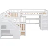 L-Shape Triple Bunk Beds with Stairs and Desk,Twin Over Full Bunk Bed with Storage Wardrobe, Shelves and Drawers,Wood Staircase 4