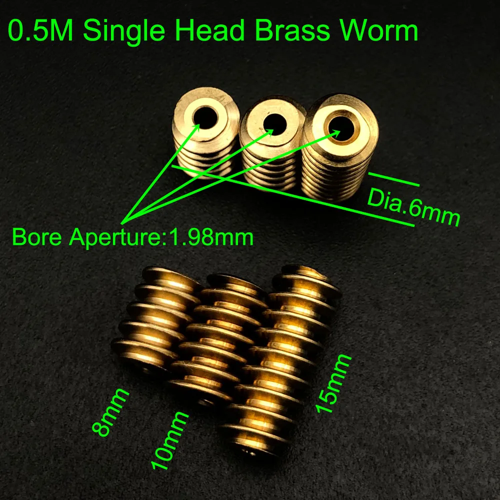 [5개/로트] 0.5M 모듈러스 황동 싱글 헤드 웜 6MM OD 5 ° 43' 헬릭스 앵글 보어 조리개 1.98mm 2mm A 높이 길이 8mm 10mm 15mm