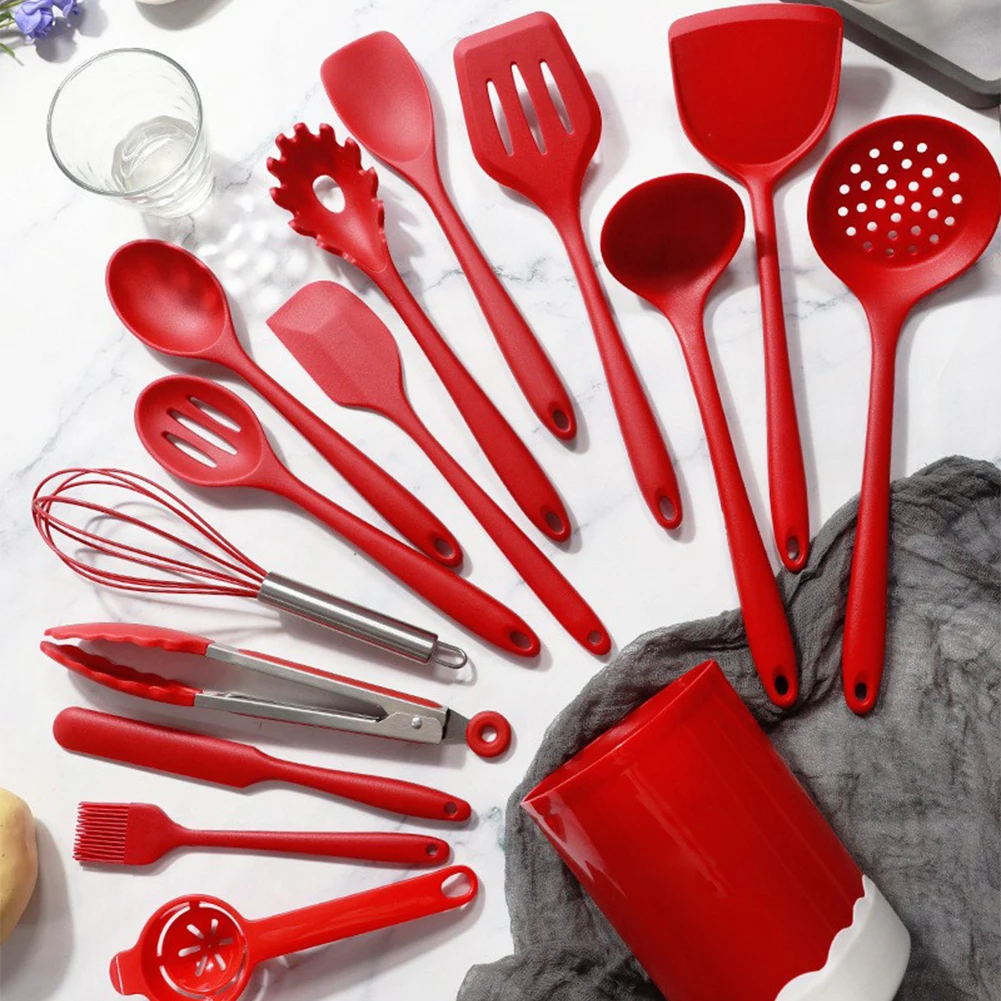

15pcs Silicone Cooking Utensils Set Dishwasher Safe Spatula Spoon Brush Gadgets Tools 446°F Heat Resistant Kitchen Utensils
