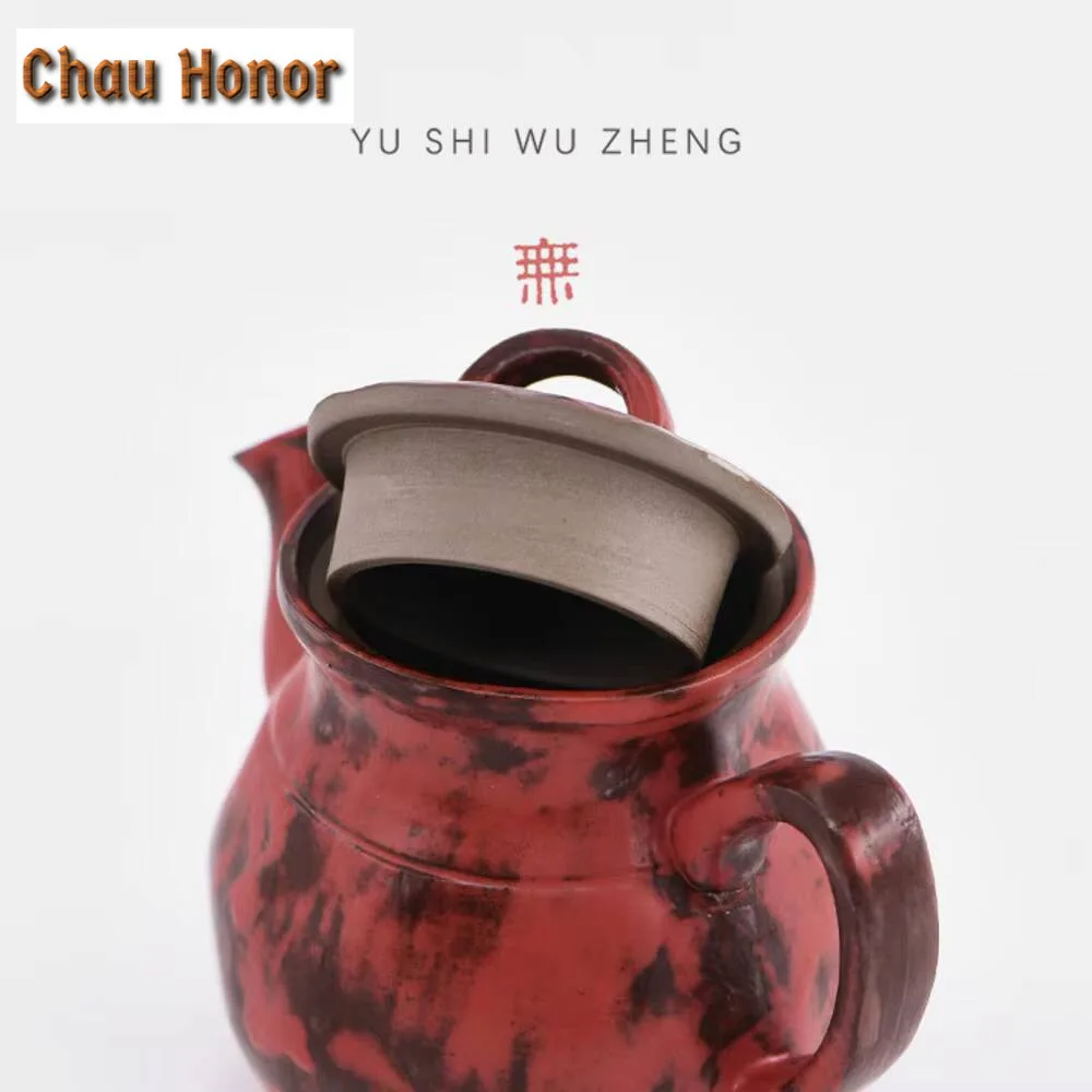 140ml Palace Museum Red Ming Zhao Ceramic Teapot Hand Made Rough Pot Japanese Powder Yin Kettle Tea Brewing Kung Fu Teaset Gifts