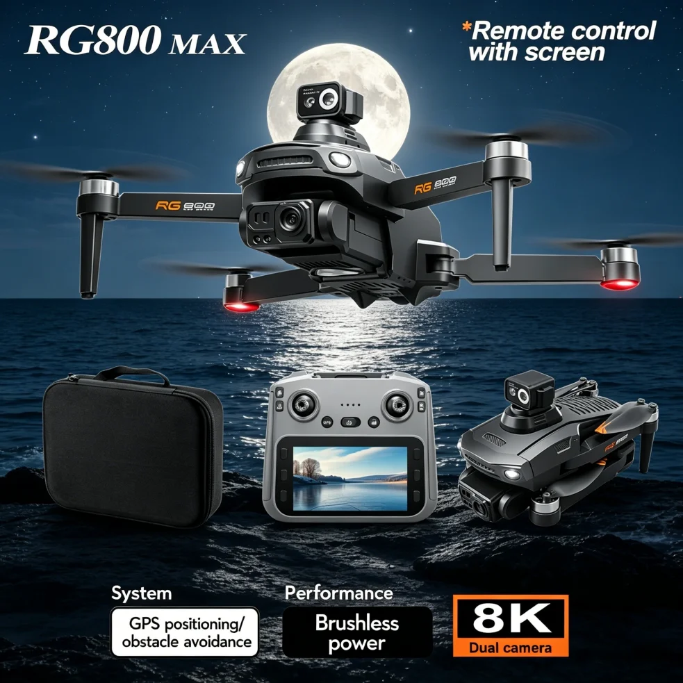 Drone GPS RG800 MAX 4K Professionnel en vol avec double caméra HD et évitement d'obstacles.