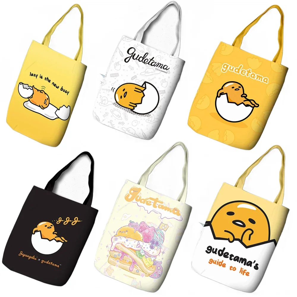 

Sanrio Anime Gudetama Canvas Tote Bag Kawaii Student Cartoon Portable Handbag Large Capacity Shopping Bag Lunch Box Bag Kid Gift