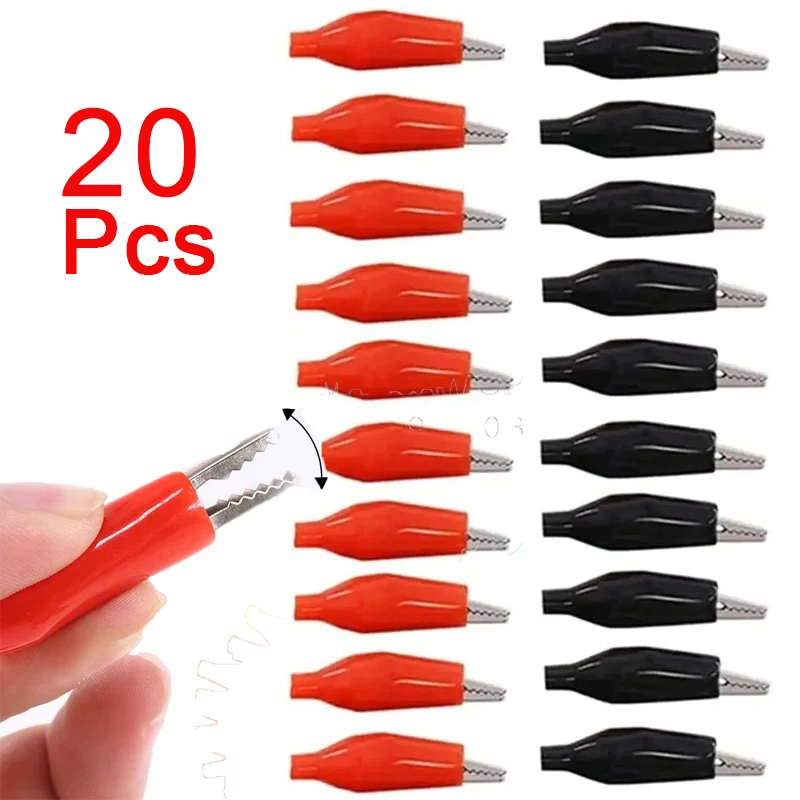 Alligator Clips 20pcs Metal Alligator Clip G98 Crocodile Electrical Clamp Testing Probe Meter Black Red with Plastic Boot Car Auto Battery