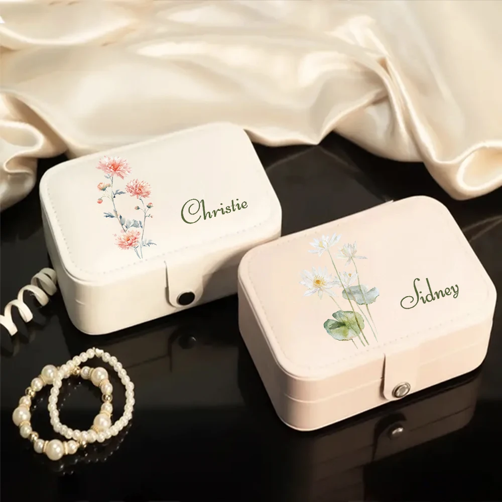 Custom Leather Jewelry Box with Personalized Name and Text - Elegant Gift for Brides and Special Occasions