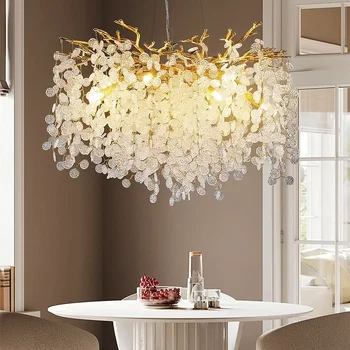 Round Crystal Chandelier Lighting for Dining Room Pendant Lights Luxury Hotel Kitchen Tree Branch Lighting for Living Room 1