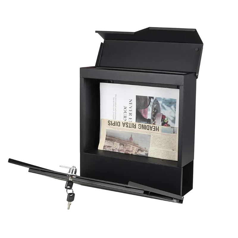 Outdoor Mailbox Post Box with Newspaper Compartment Key Wall-Mounted