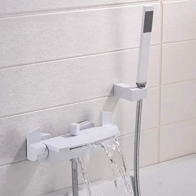 อ่างอาบน้ำชุดฝักบัวติดผนังก๊อกน้ำห้องน้ำ, ห้องน้ำเย็นและ Hot Mixer ก๊อกน้ำทองเหลือง Chrome/สีส้ม/สีขาว/สีดำ 3