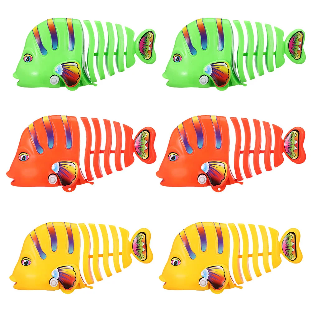 

6 Pcs Clockwork Rocker Fish Children's Toys Bathtub Swinging Cartoon Kid Water Plastic For Childrens