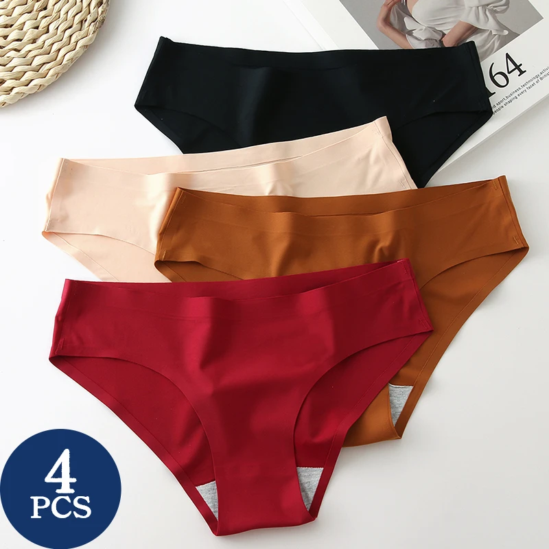 4PCS Set Women's Panties Slik Female Underwear 13 Color Panties Women