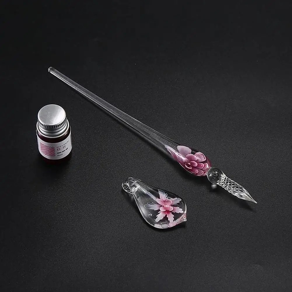 Handmade Glass Lampwork Pen Crystal Penholder Plunging Calligraphy Pen Filling Ink Fountain Pen 1Pcs