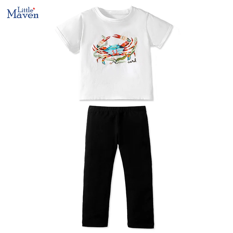 

Little maven Baby Girls 2024 Summer Set Tracksuit Kids Outfit Clothes Sets Cartoon Crab Children Tops+Pants Clothes Cotton