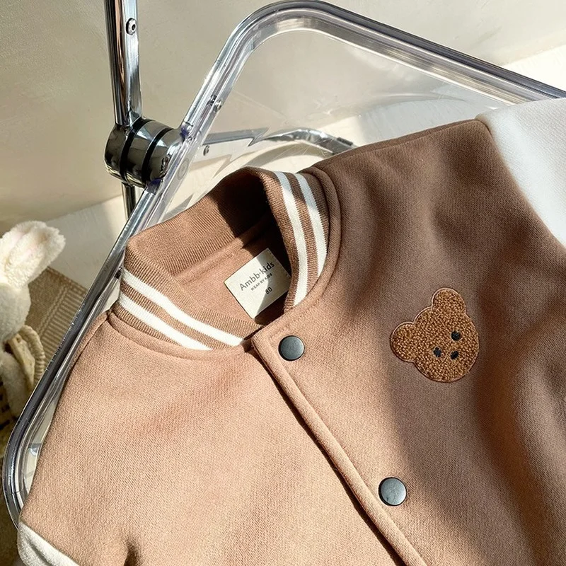 Children's Jacket Spring and Autumn Boys and Girls' Jacket Baseball Uniform Cute Little Bear Embroidery Casual Baby Clothing