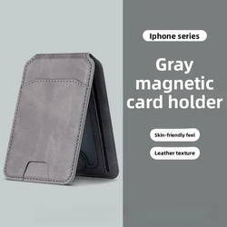 MagSafe Magnetic PU Leather Card Holder Wallet with Foldable Kickstand (Gray)