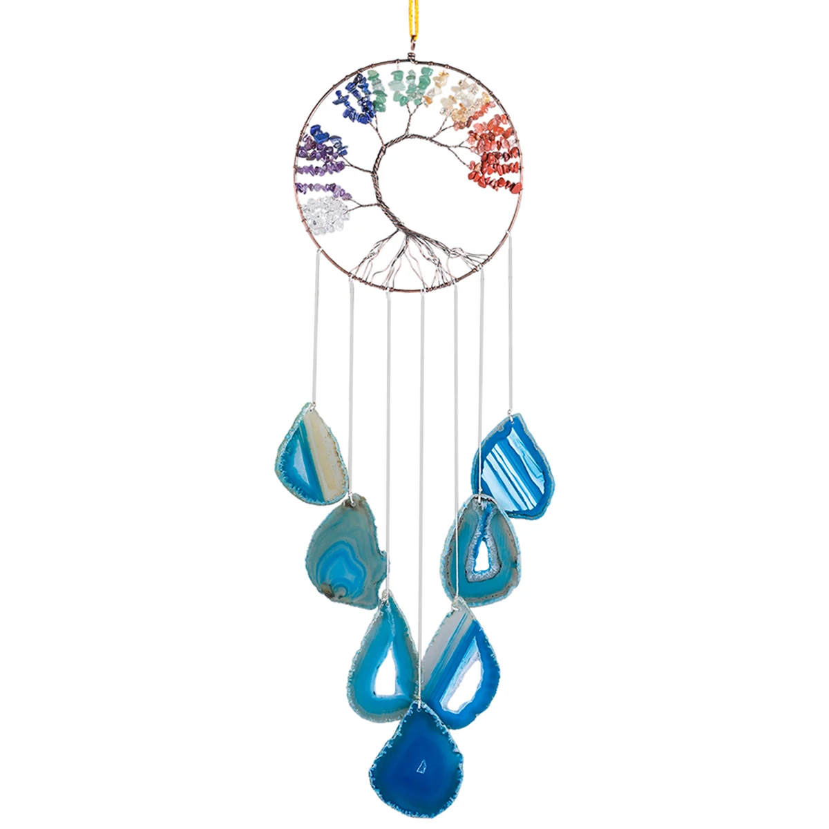 Natural Crystal Stone Wind Chime Tree Of Life 7 Chakra Healing Slices Agate Handmade Wall Hanging Ornaments Home Decoration Gift